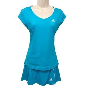 Adidas Blue White Climalite Tennis Skirt and Top Set Cool and Dry Activewear